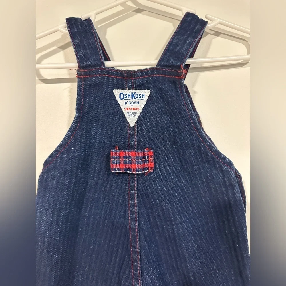 Vintage OshKosh B’Gosh Vestbak USA Plaid Overalls 6/9 months Pinstripe USA